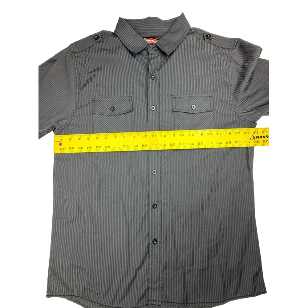 No Retreat Men's Large Black Purple Pinstripe Long Sleeve Button Up Shirt - Picture 4 of 13